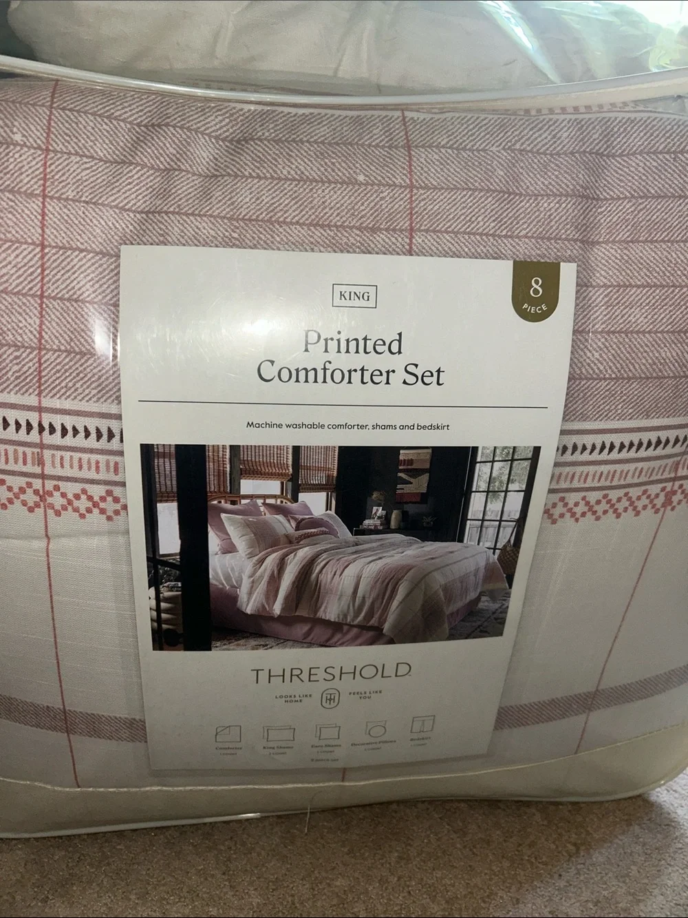 Threshold Pink and White 8-Piece Printed Comforter Set